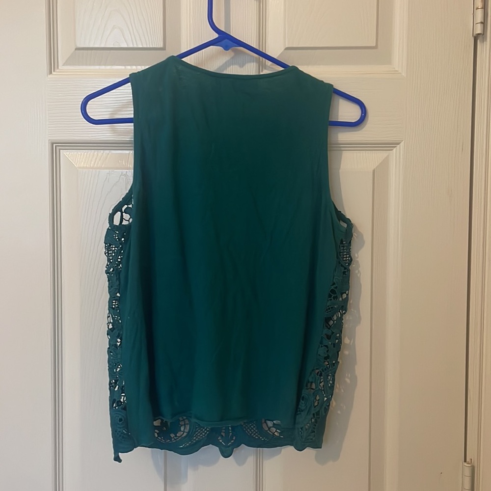 Anthropologie James Coviello teal floral lace sleeveless tank top - Picture 3 of 4